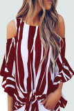 Casual Striped Contrast O Neck Tops