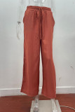 Casual Solid Frenulum Loose High Waist Wide Leg Solid Color Bottoms
