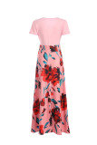 Casual Bohemian Print Solid Patchwork O Neck Short Sleeve Dress Dresses