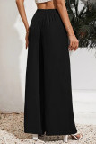 Casual Solid Frenulum Loose High Waist Wide Leg Solid Color Bottoms