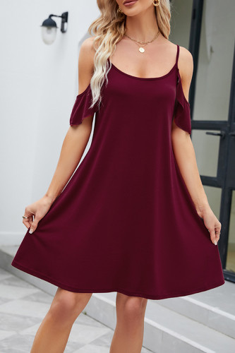 Elegant Solid Flounce U Neck Sling Dress Dresses