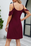 Elegant Solid Flounce U Neck Sling Dress Dresses