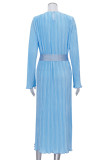 Elegant Solid Fold With Belt O Neck A Line Dresses