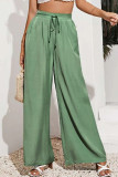 Casual Solid Frenulum Loose High Waist Wide Leg Solid Color Bottoms