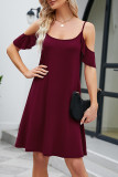 Elegant Solid Flounce U Neck Sling Dress Dresses