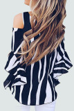 Casual Striped Contrast O Neck Tops