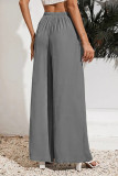 Casual Solid Frenulum Loose High Waist Wide Leg Solid Color Bottoms