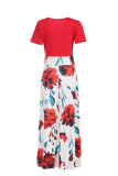 Casual Bohemian Print Solid Patchwork O Neck Short Sleeve Dress Dresses