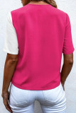 Casual Color Block Buttons Contrast V Neck Tops