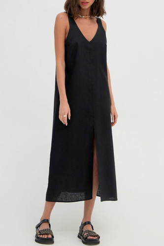 Casual Daily Solid Backless Slit V Neck Sleeveless Dress Dresses