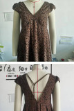 Sexy Bohemian Leopard Backless V Neck A Line Dresses