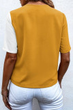 Casual Color Block Buttons Contrast V Neck Tops