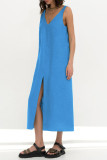 Casual Daily Solid Backless Slit V Neck Sleeveless Dress Dresses