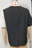 Casual Color Block Buttons Contrast V Neck Tops