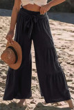 Casual Solid Bandage Fold Loose High Waist Wide Leg Solid Color Bottoms