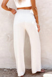 Casual Solid Buttons Loose High Waist Wide Leg Solid Color Bottoms