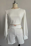 Casual Solid Buttons O Neck Long Sleeve Two Pieces