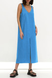 Casual Daily Solid Backless Slit V Neck Sleeveless Dress Dresses