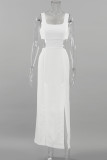 Sexy Casual Hollowed Out Slit Square Collar A Line Dresses
