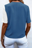 Casual Color Block Buttons Contrast V Neck Tops