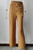 Casual Solid Buttons Loose High Waist Wide Leg Solid Color Bottoms