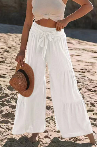 Casual Solid Bandage Fold Loose High Waist Wide Leg Solid Color Bottoms