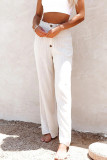 Casual Solid Buttons Loose High Waist Wide Leg Solid Color Bottoms