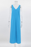 Casual Daily Solid Backless Slit V Neck Sleeveless Dress Dresses