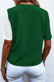 Casual Color Block Buttons Contrast V Neck Tops