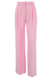Casual Solid Pocket Loose High Waist Wide Leg Solid Color Bottoms