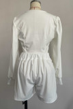 Casual Solid Buttons O Neck Long Sleeve Two Pieces
