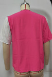 Casual Color Block Buttons Contrast V Neck Tops