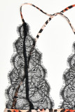 Sexy Print Lace See-through Backless V Neck Printed Dress Dresses