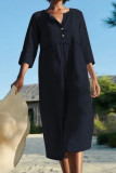 Casual Solid Pocket Buttons O Neck A Line Dresses