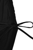 Sexy Solid Draw String Slit One Shoulder Sling Dress Dresses