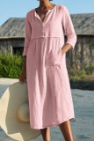 Casual Solid Pocket Buttons O Neck A Line Dresses