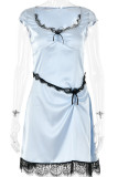 Sexy Solid Lace Patchwork Boat Neck A Line Dresses
