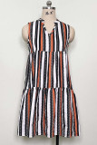 Casual Striped Patchwork V Neck A Line Dresses