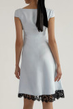 Sexy Solid Lace Patchwork Boat Neck A Line Dresses