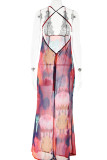 Sexy Print Lace See-through Backless V Neck Printed Dress Dresses