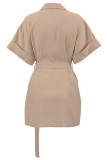 Work Elegant Solid Frenulum Buckle Turn-back Collar Suit Dress Dresses