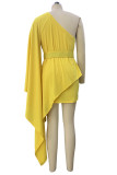 Casual Solid Patchwork With Belt Oblique Collar Irregular Dress Dresses