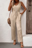 Casual Simplicity Solid Pocket V Neck Loose Jumpsuits