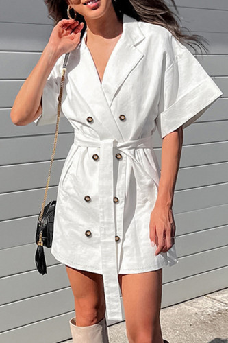 Work Elegant Solid Frenulum Buckle Turn-back Collar Suit Dress Dresses