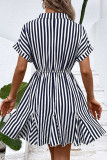 Casual Striped Patchwork Flounce Turndown Collar A Line Dresses