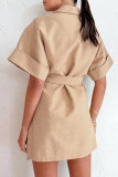 Work Elegant Solid Frenulum Buckle Turn-back Collar Suit Dress Dresses