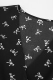 Elegant College Butterfly Print Patchwork V Neck A Line Dresses
