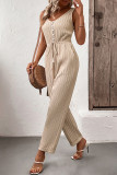 Casual Simplicity Solid Pocket V Neck Loose Jumpsuits