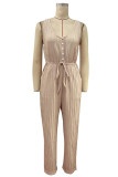 Casual Simplicity Solid Pocket V Neck Loose Jumpsuits