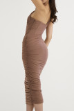 Elegant Solid Fold Oblique Collar One Step Skirt Dresses